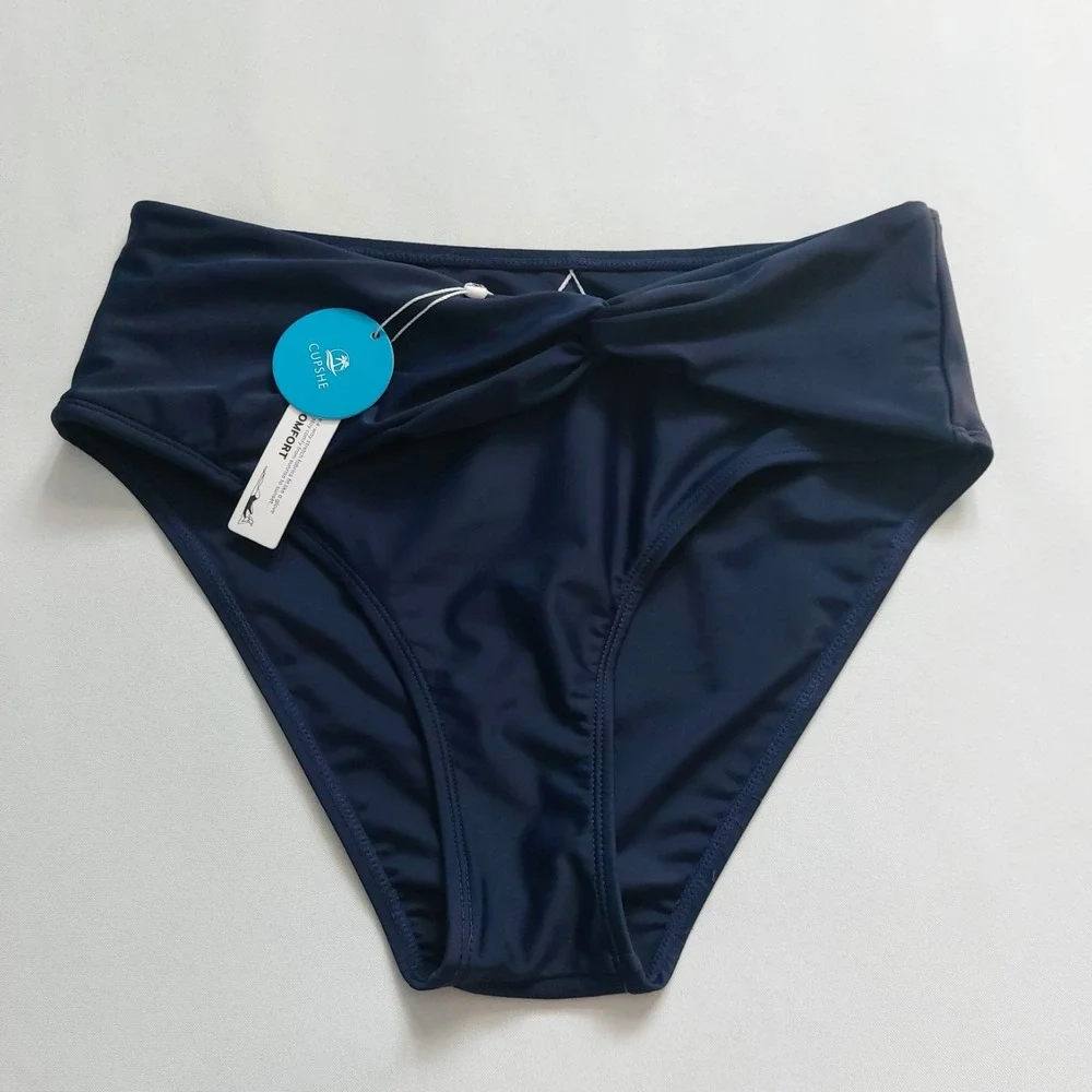 Cupshe High Rise  Bikini Bottom  Blue Medium‎ Solid Womens